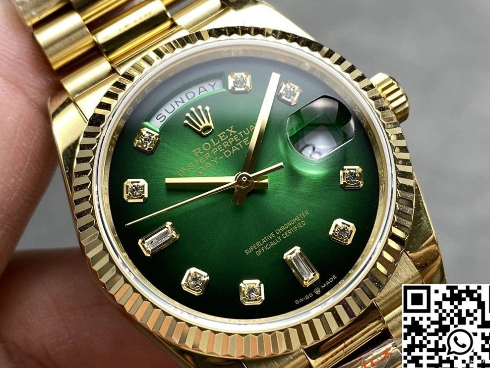 Gold Yellow Factory Rolex QF Date Steel Dial Green Day v5 Tungsten 36mm M128238-0069 1223